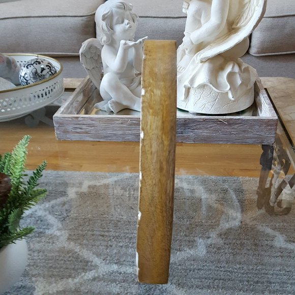 NEW! BOHO Washed WEDDING CARVED SOLID WOOD HEART - Picture 3 of 4